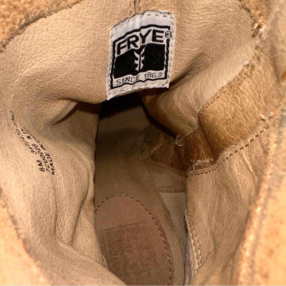 Frye Women's Brown Side Zip Block Heel Sand Suede Ankle Booties - Size 8M - Picture 7 of 8